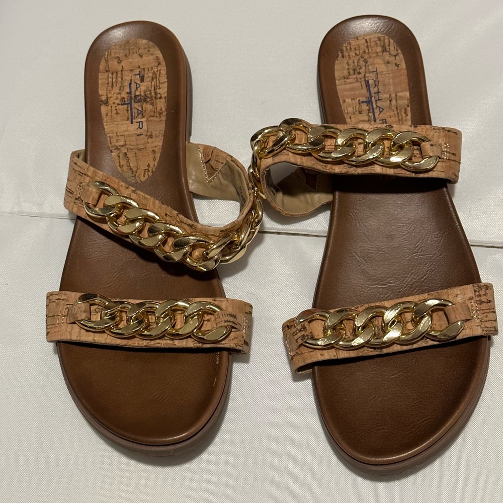 Tahari cork and gold sandals US 8 EUC